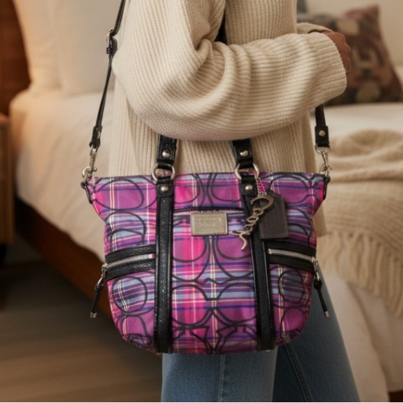 Coach Poppy Plaid Purple Tartan 2-way Shoulder Bag